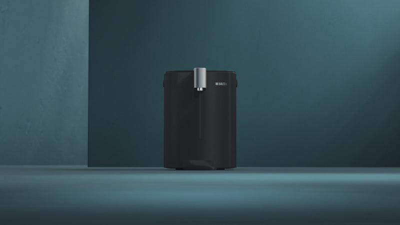Water dispenser for hot and cold water shown from multiple angles